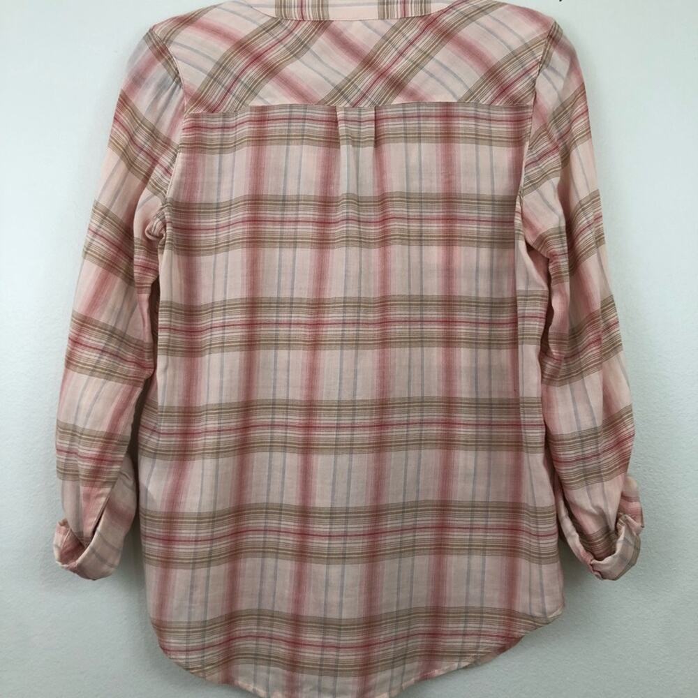 Joie Kalanchoe Pink Plaid Cotton Top Button Front - Picture 3 of 5